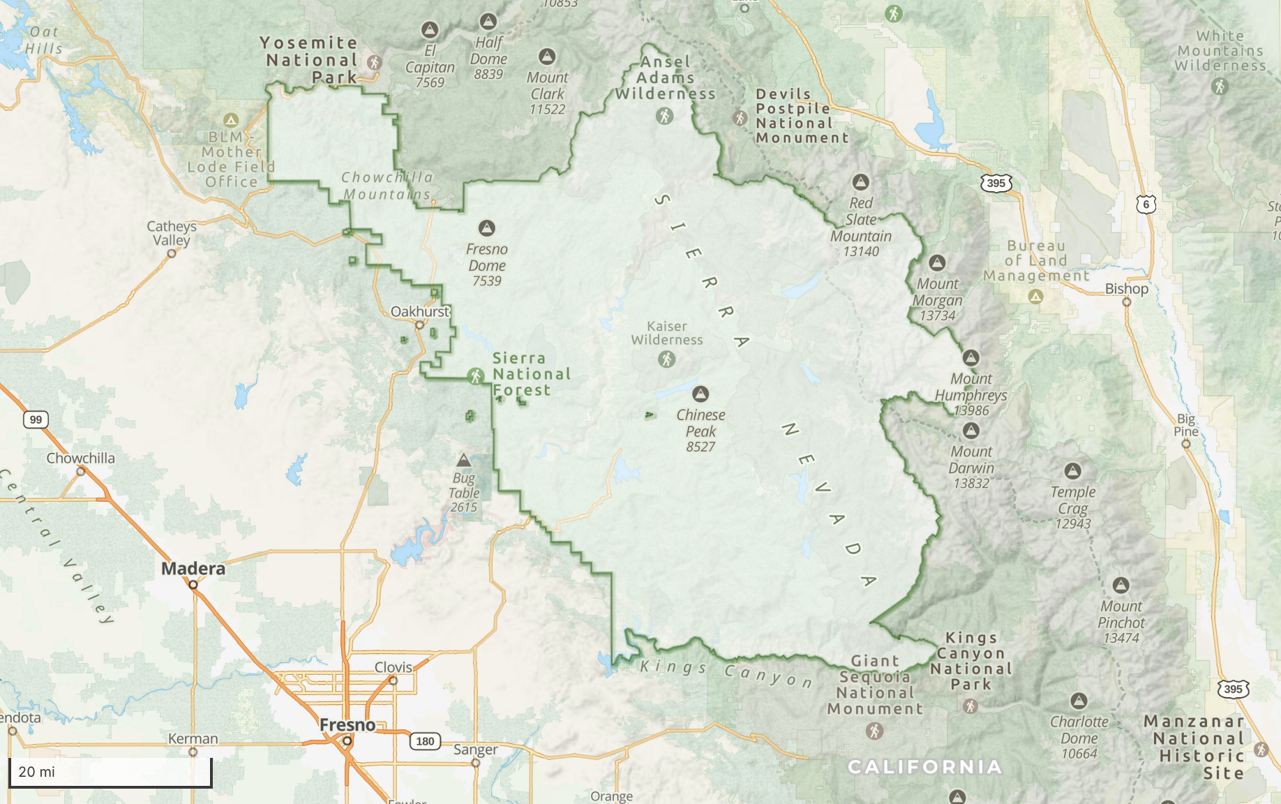 Sierra National Forest, CA - image from Gaia GPS map
